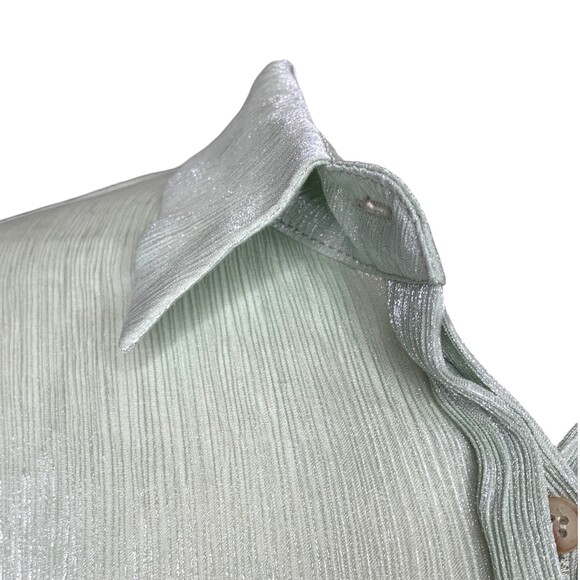 Pretty Lavish Metallic Sage Green Long Sleeve Tie Detail Blouse Women’s Small - Picture 8 of 9